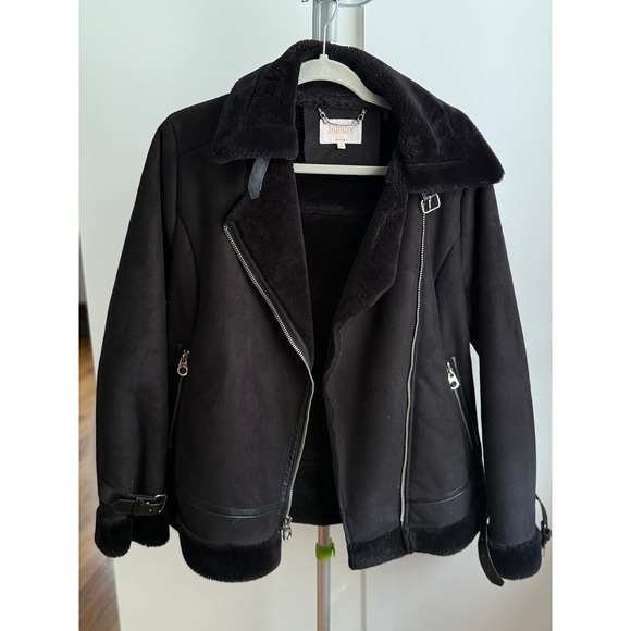 Laundry By Shelli Segal Jackets & Blazers - Black Faux Suede Fur Lined Moto Biker Jacket / Small